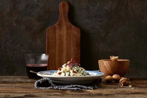 Spinat-Risotto mit Hobelfleisch